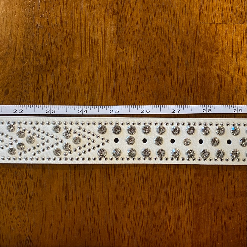 White Studded Belt with Rhinestone Buckle - Picture 2 of 2